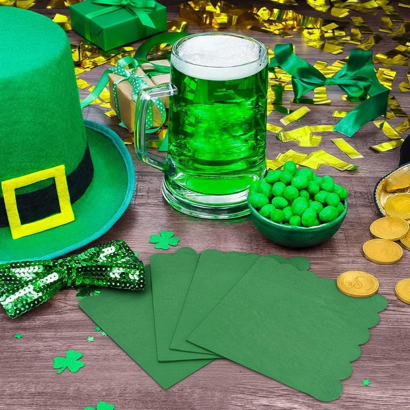 NatNarr 120 Pcs Green Cocktail Napkins, St Patricks Day Napkins Scalloped Dessert Beverage Napkin Cute Party Napkin for Birthday, Baby Shower, Golf Party, 5 x 5 Inch - Image 4
